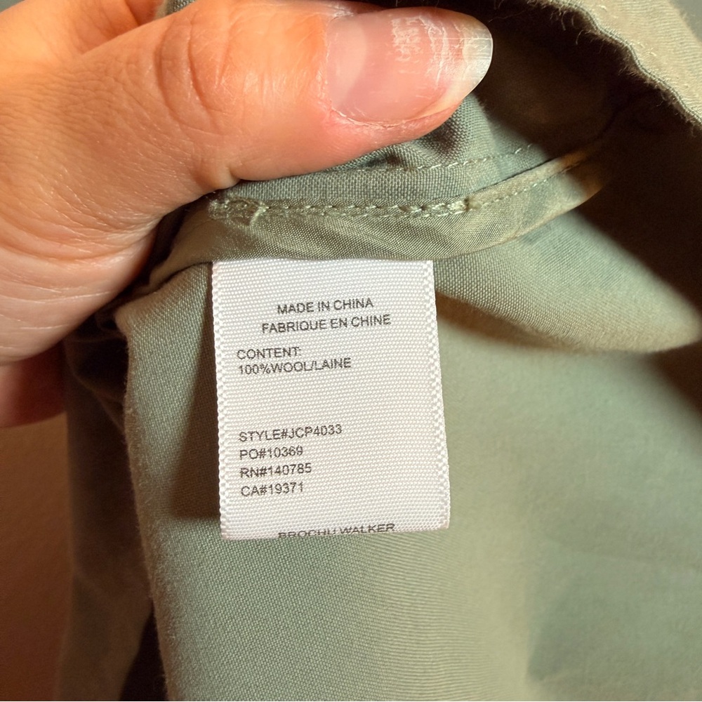 Brochu Walker Olive Green Wool Dress L Button Pockets Quiet Luxury Minimimalist - Picture 13 of 15